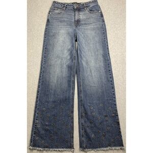 BCBGeneration ~Women 5/27~Blue Ultra High Rise Wide Leg Jeans w/Studded Hem